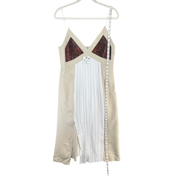 Zara Midi Slip Dress Women M Beige Cream Pleated Snakeskin Slit Blogger Favorite - Picture 6 of 14